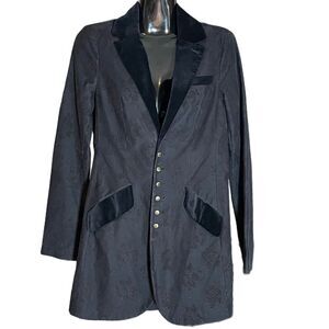 Free People Floral Flocked Donny Coat Black Vampire Goth Punk Sz 2